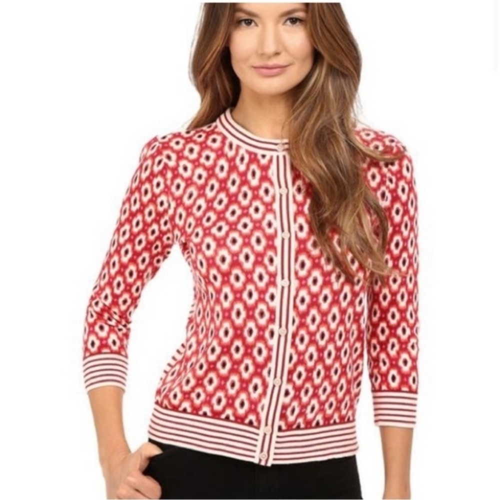 kate spade Red and White Patterned Knit Cardigan